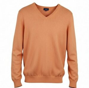 Facconable Men's Orange V-Neck Cashmere Blend Sweater Size XL